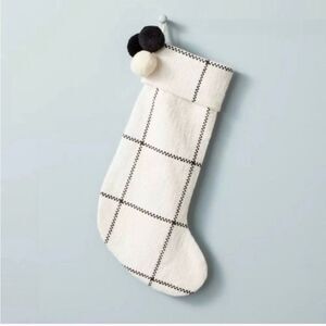 Hearth & Hand Cream and Black Checkered Christmas Stocking Pom Poms